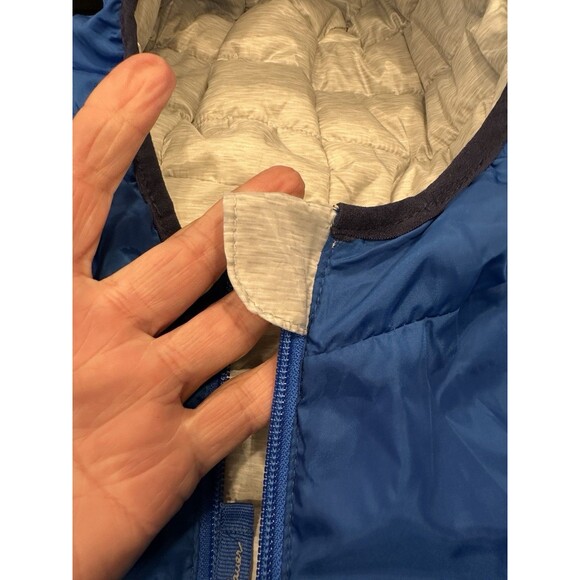 Eddie Bauer Boy's White And Navy Full Zip Hooded Puffer Coat Size M 10/12 Down j - Picture 12 of 13